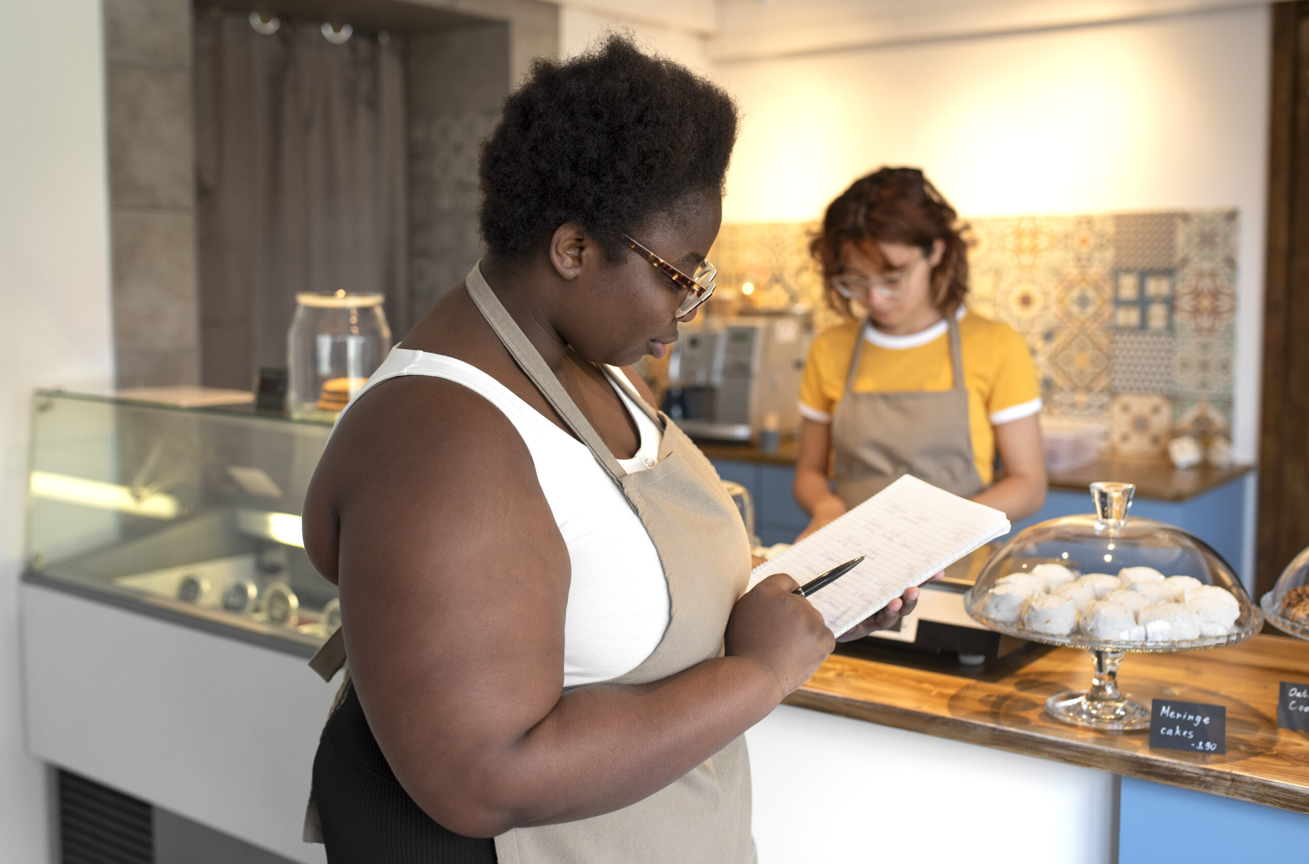A retail business owner reviewing sales and inventory records to better understand profit and business performance.